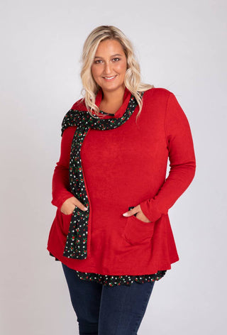 Pomme Rouge | Tunic - Sweater with matching red scarf