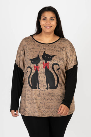 Pomme Rouge | Cat Pattern Beige Sweater