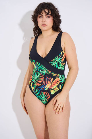 Badedrakt | A one-piece swimsuit decorated with floral patterns